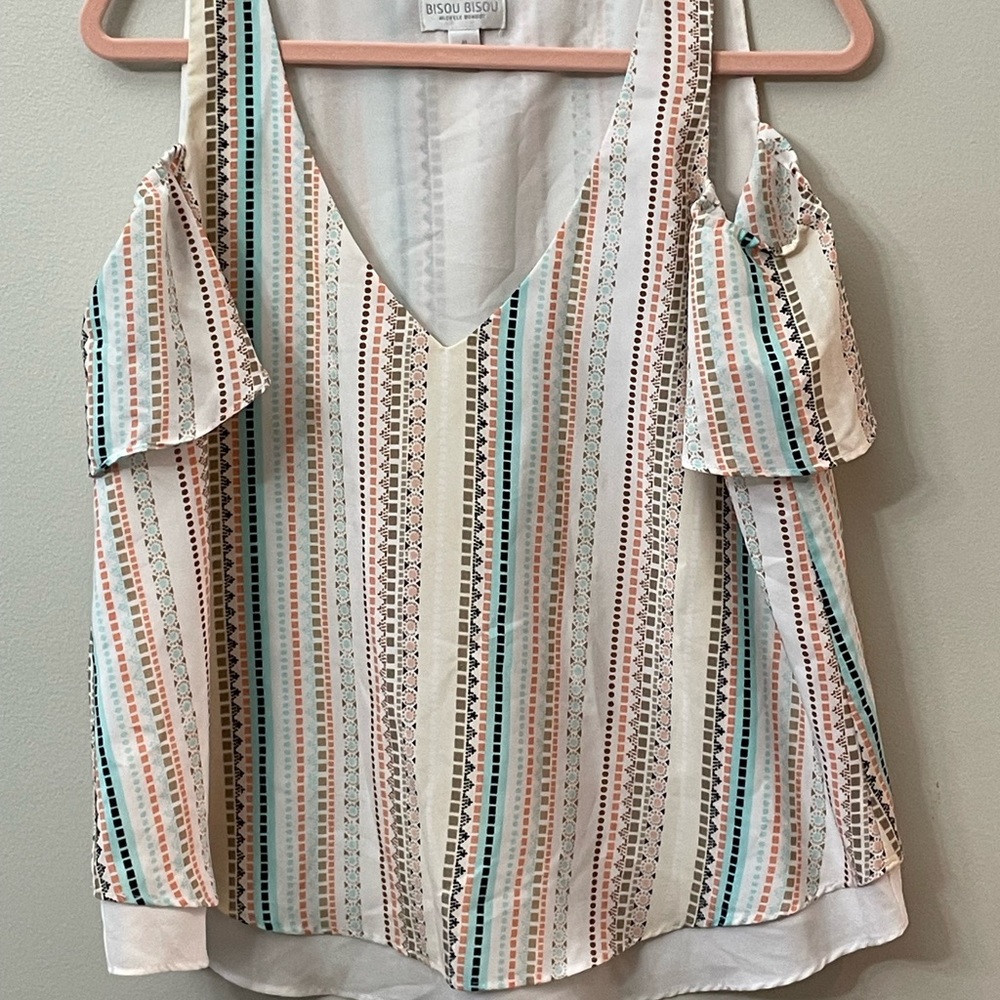 Bisou Bisou Striped Blouse - Peach & Teal Tones, Perfect for Any Occasion